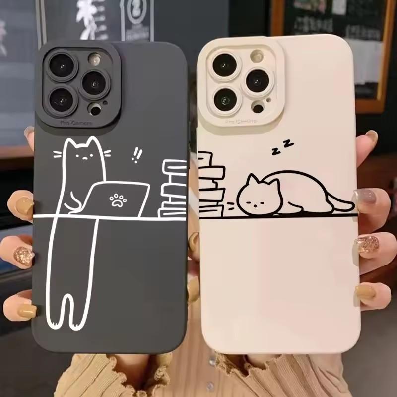 Funny Animal Cat Paired Couple Phone Case For Samsung Galaxy S25 S24 S23 S22 S21 Ultra S20 Plus S24FE A15 A35 A54 A55 Soft Cover