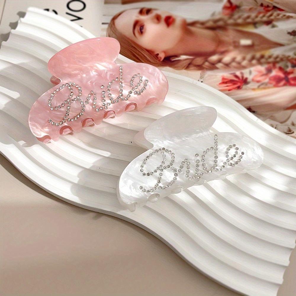 Elegante glänzende Strass Braut Buchstaben Große Acetat Haarspangen für Frauen Weiß Rosa Haarstyling-Accessoires Hochzeitsgeschenk