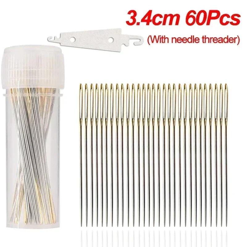 30/60Pcs Large Eye Cross Stitches Needles with Threader DIY Stitch Embroidery Needlework Threading Needle Hand Sewing Tools