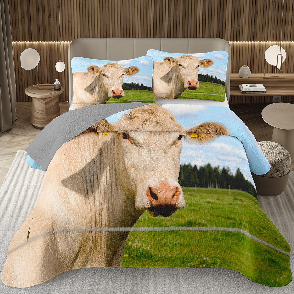 

Cute Milk Cow Bedspread Set Twin Queen King Size, Farm Animal Print Quilt Set Farmhouse Coverlet Set For Boys Teen Bedroom Decor EU Single 135x200cm