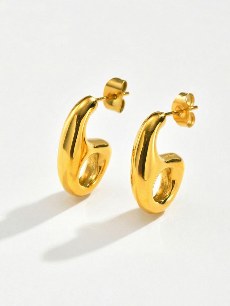 waterproof Stainless Steel Geometric Hollow Out Stud Earrings, Modern Minimalist Gold Plated Earrings for Women