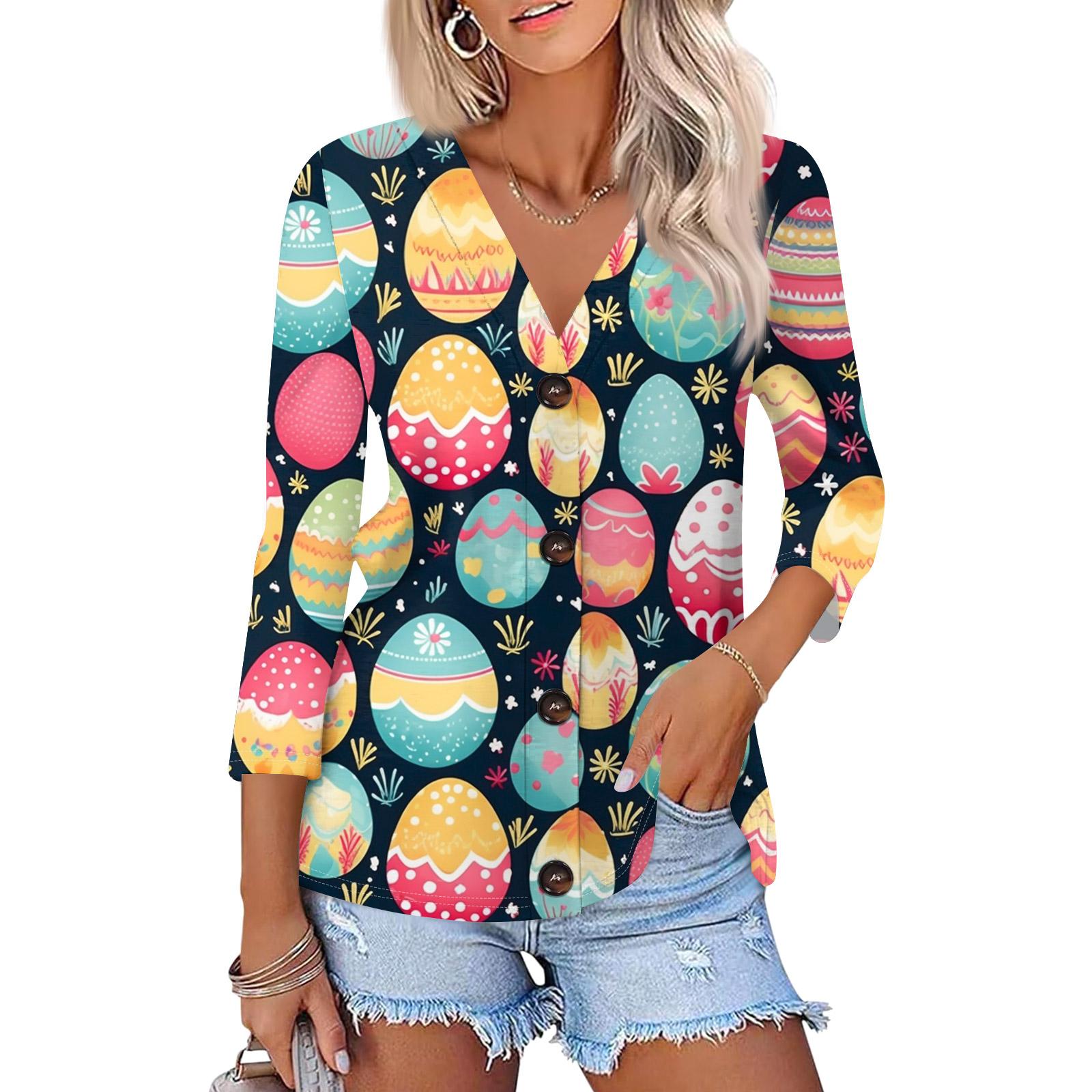 

Women s Fashion Casual Print Button-down Shirt 3/4 Sleeve Tops S рожевий