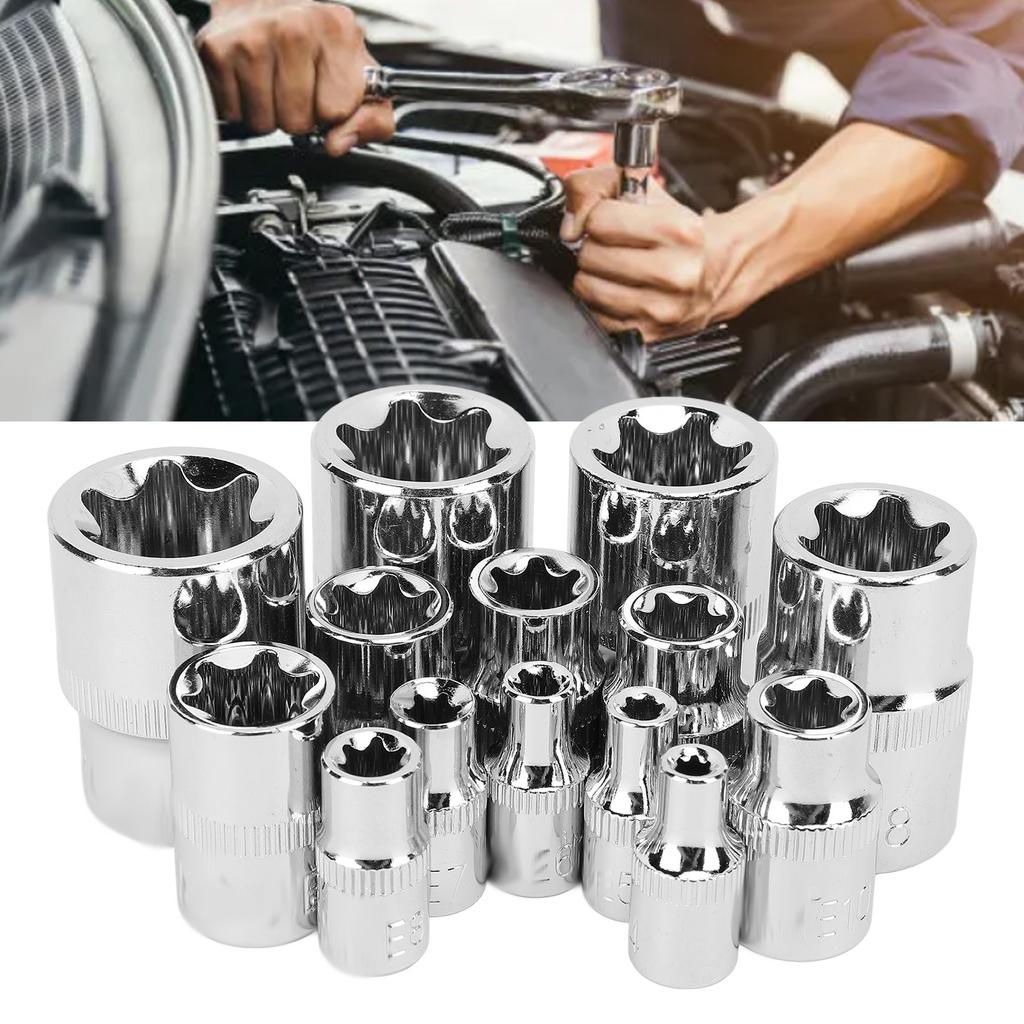 14Pcs E Star Socket Set Chrome Vanadium Steel Portable External Star Socket Set for Repair Maintenan