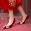 Trendy Red Bridal Shoes New Wine Red Two-Wear High Heels French Wedding Toast Sandal Summer Pumps