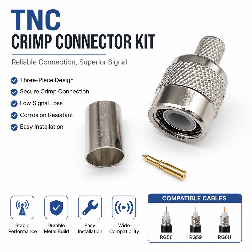 Crimp Termination TNC Crimp Connector Kit Threaded Coupling TNC Male Plug  Video Cable Assembly