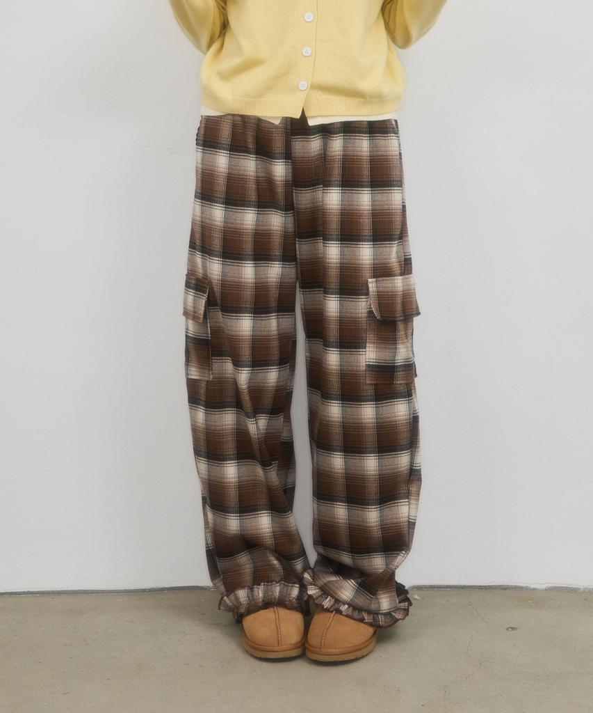 Leteoli Check Frill Pocket Pants_Brown