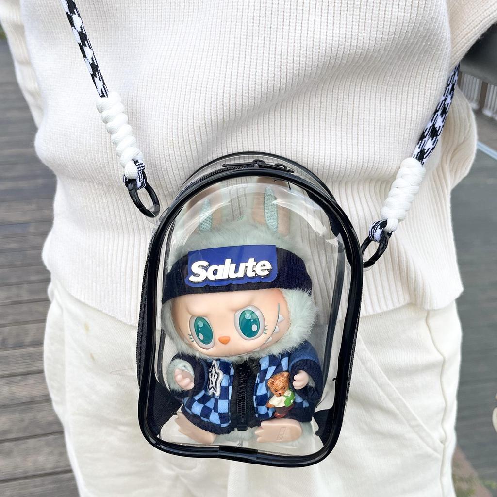 Labubu Vinyl Sit-Sit Party 15cm Cotton Doll Crossbody Ita Bag with PVC Storage and Baby Carrier