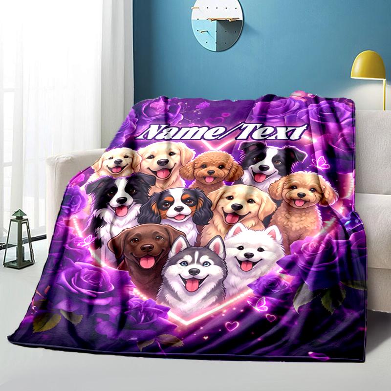 1PC Custom Name Dogs Heart Frame flannel blanket versatile,all-season throw suitable for the living room,bedroom,camping,travel,and gift