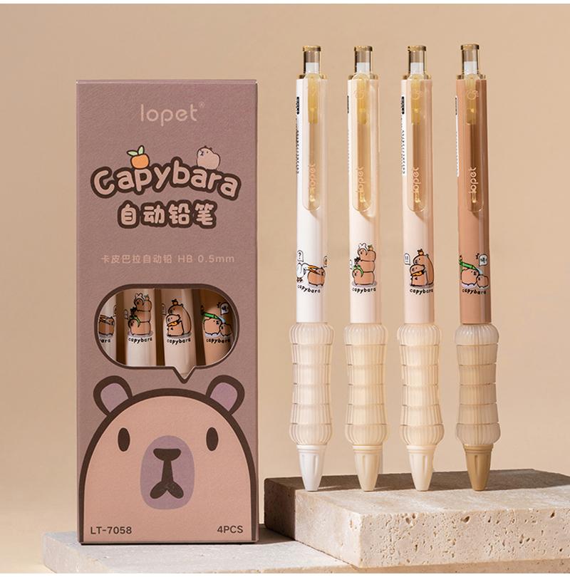 

4 шт./набор Каваи Капибара Автоматический карандаш Милый 0,5 мм Черный грифель Мягкое письмо Механические карандаши Студенческие школьные канцелярские товары