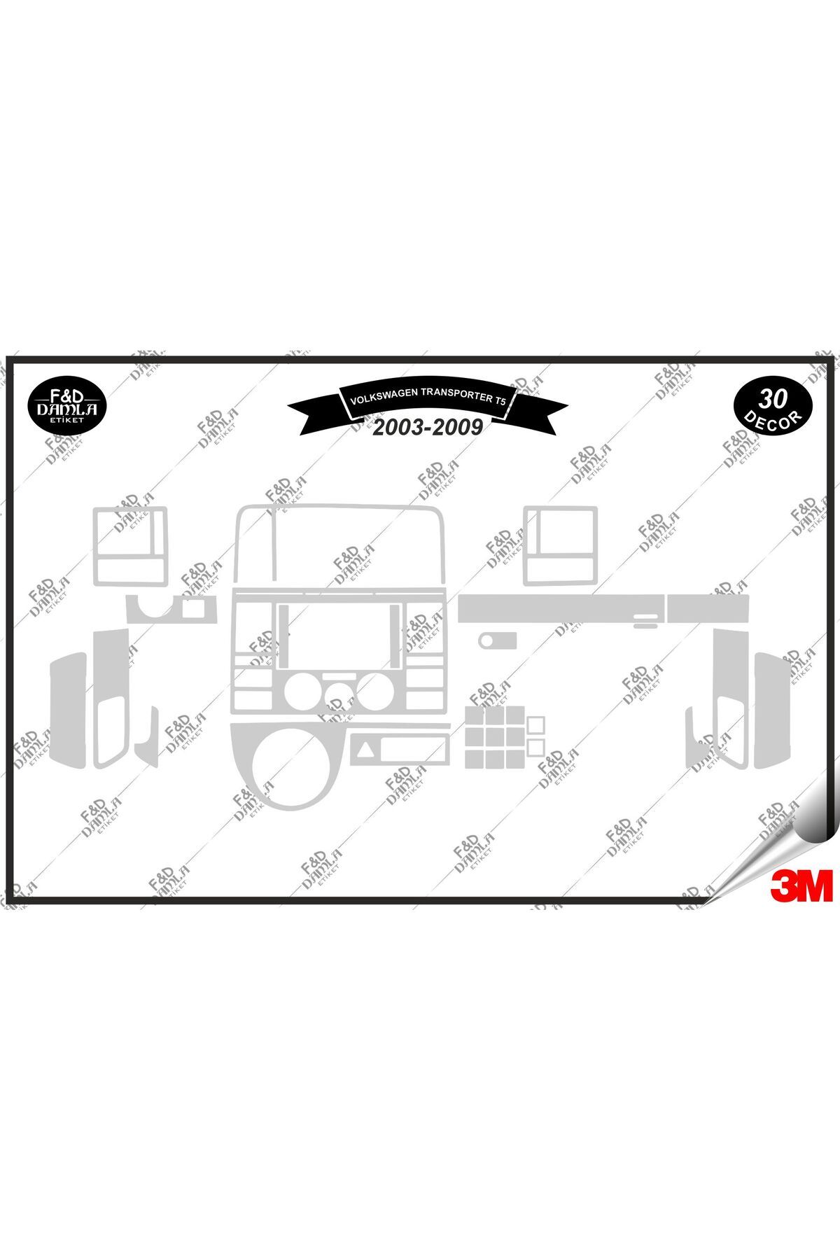 

Volkswagen Transporter T5 2003-2009 Torpido Konsol Trim Göğüs Maun Kaplama Set 30 Parça Gümüş