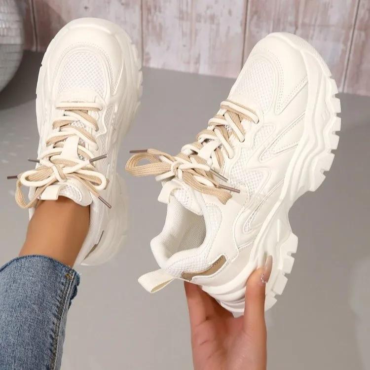 

Женские кроссовки весна-осень на платформе спортивная обувь сетчатая дышащая цветная блокировка толстая подошва Tenis Feminino Heighten Zapatos 35 бежевый