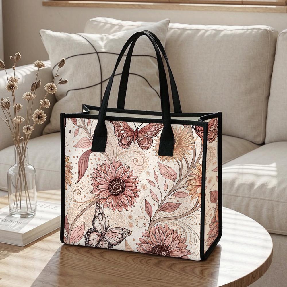 Boho Floral Butterfly Women Shoulder Tote Bag Casual Daily Portable Handbag