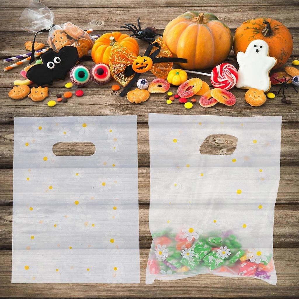 Transparent Plastic Tote Bags Handheld Packaging for Storage Use 100Pcs with Flower Print