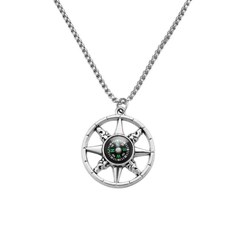 Hip Hop Men's Sweater Chain Compass Trendy Sweatshirt Chain Necklace Pendant