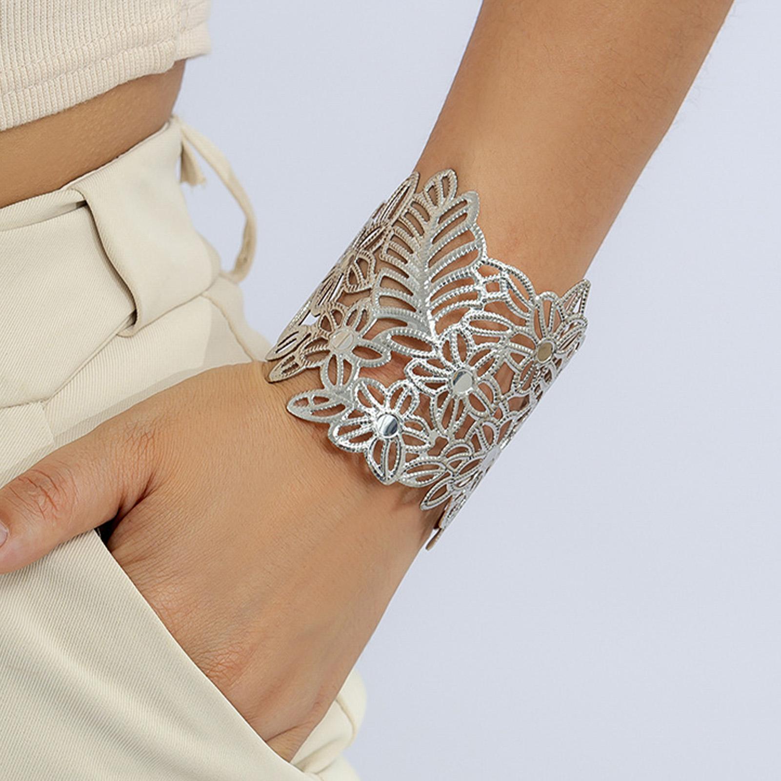 

Винтажный браслет-лист Минималистичный модный широкий браслет в форме листа с полым узором для женщин K1 Белый K1 1111 Один размер