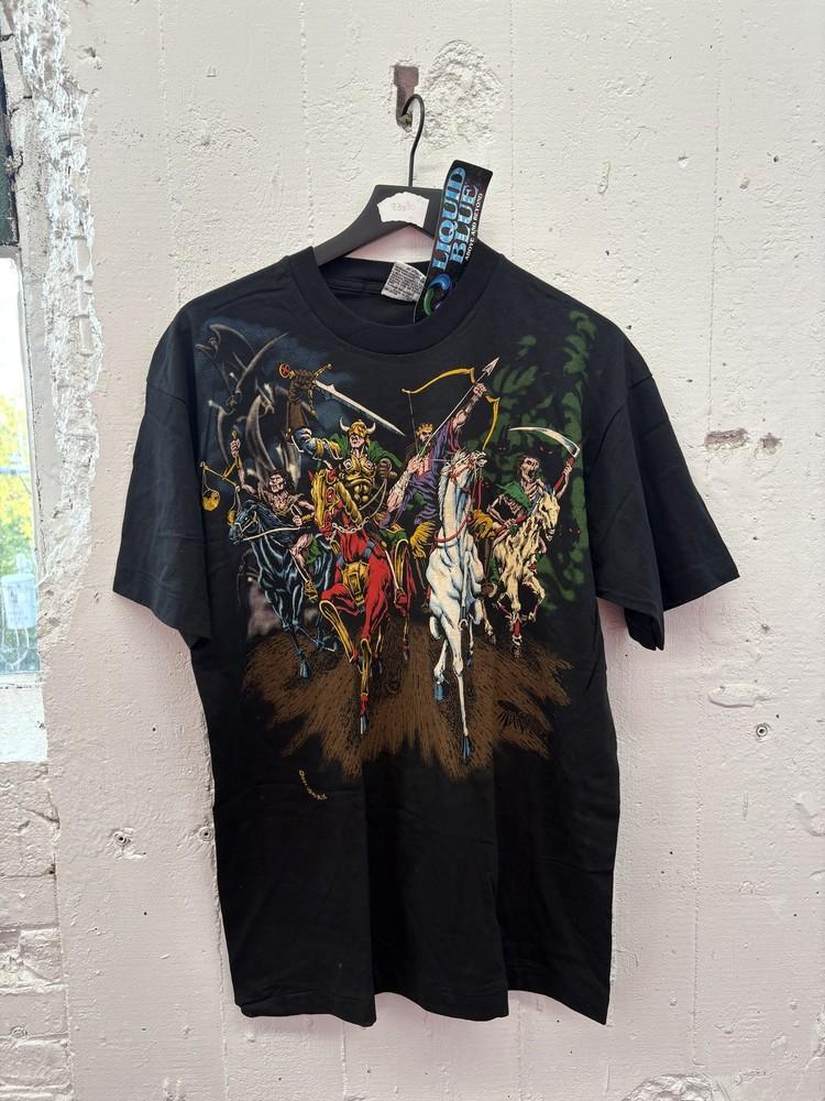 Vintage Liquid Blue Shirt Mens Large Black Four Horsemen Apocalypse Fantasy 90s Unisex T-Shirt L