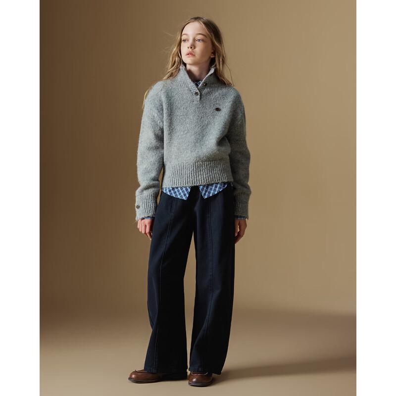 ELLE KIDS Girls' Retro Stand-Up Collar Knit Sweater
