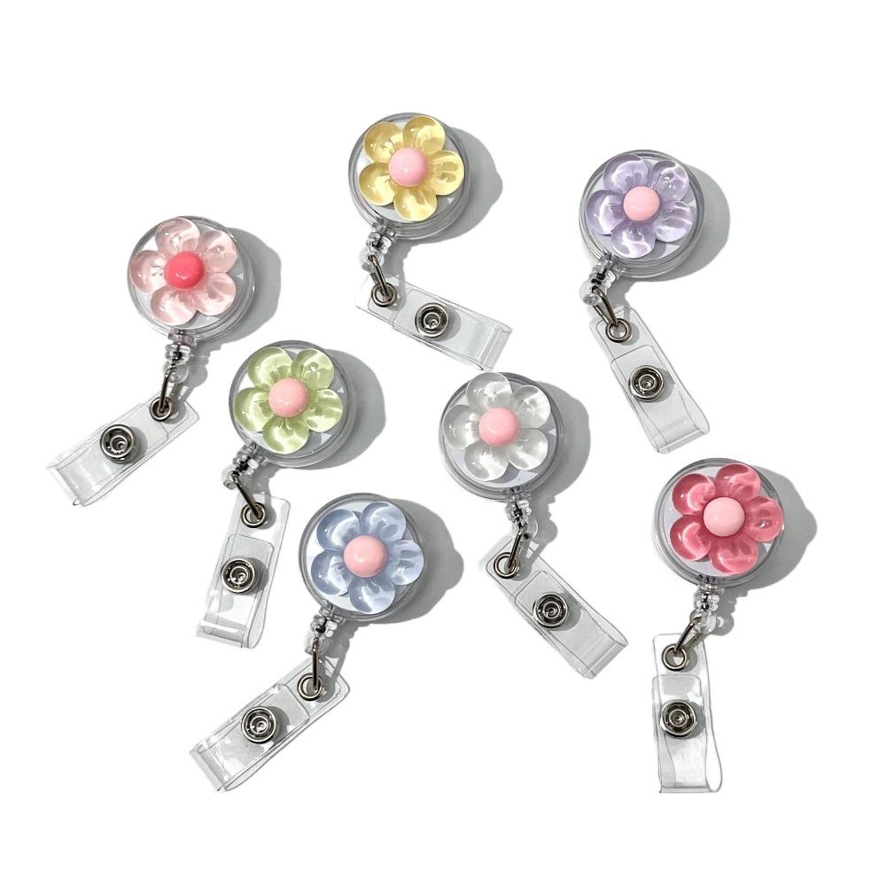Cute Floral Badge Reel Retractable ID Card Badge Holder Clip Worker ID Card Pull Buckle  For Women