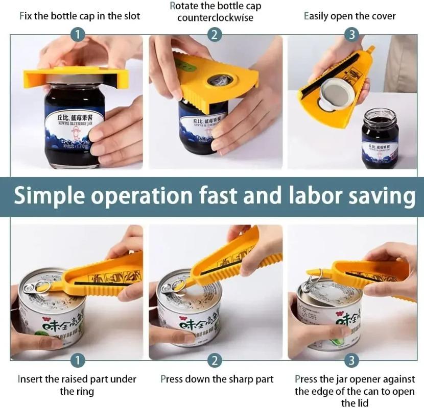 3-in-1 Multi-Purpose Can Opener, Manual Bottle Opener for Beer Coke, Jar Opener for Jam Lids, Smooth Edge Kitchen Can Opener