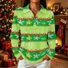 Women's Casual Christmas Print Button Down Long Sleeve Collared Blouse with Double Side Slit Hem