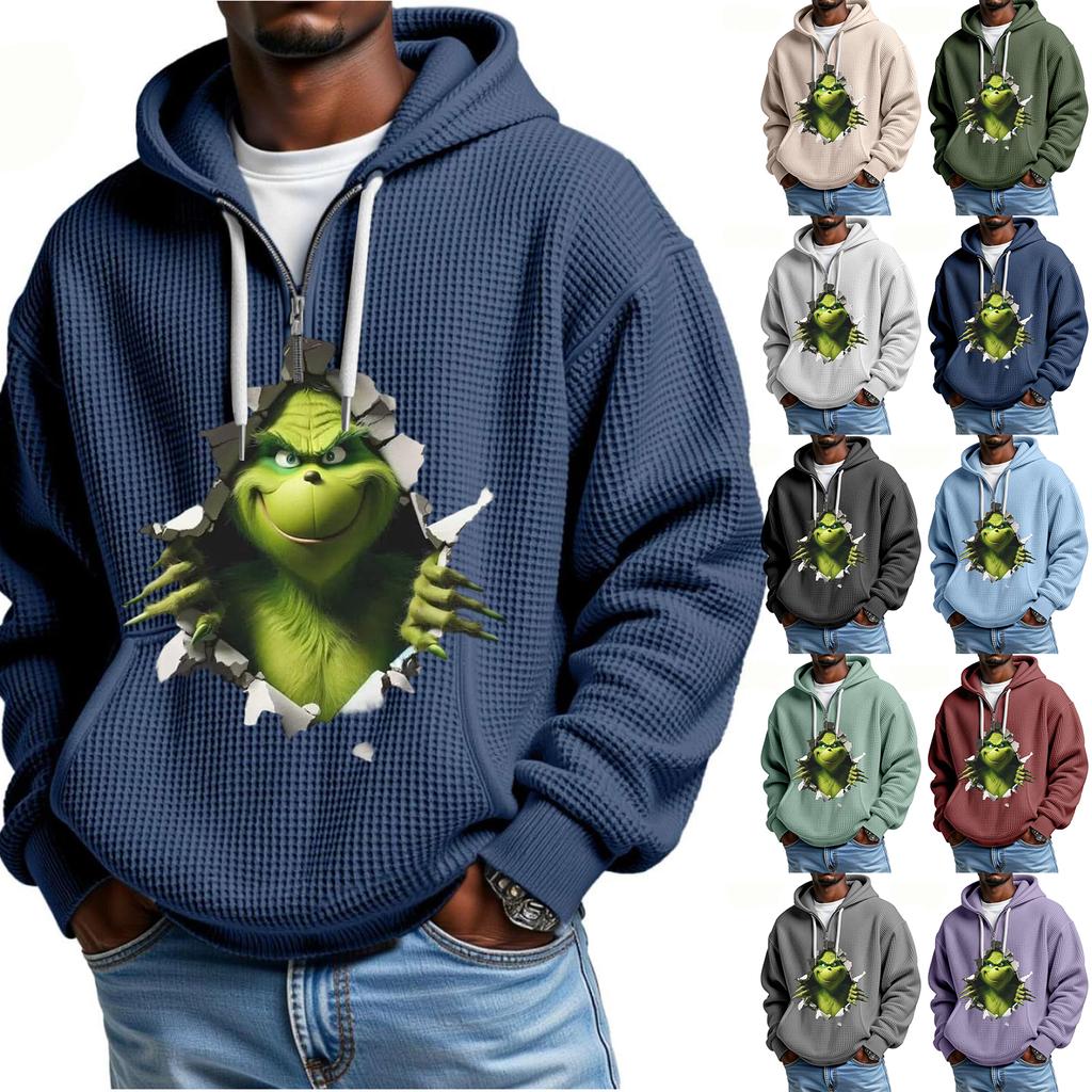 Mokaloha Men's Casual Solid Color Zipper Long Sleeve Hooded Sweatshirt, Everyday Zipper Casual Long Sleeve T-Shirt