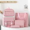 Four-piece Girls Schoolbag Simple Large Capacity Solid Color Five Backpack Junior High School Student Backpack Women