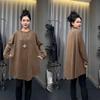 Rundhals Damen Oversize Locker Langarm Tunika Oberteil Bequemes Gestrickt Lässige Bluse