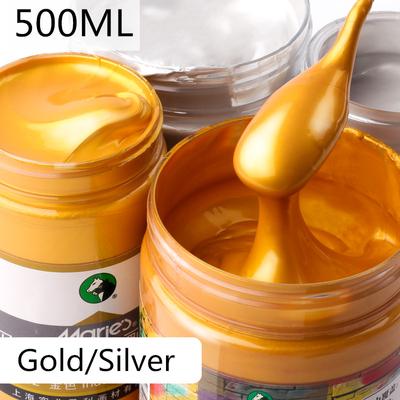 500ML Χρυσό ασημί ακρυλικό χρώμα Ζωγραφική τοίχου Ζωγραφισμένη στο χέρι Αφιερωμένη μπογιά DIY Αδιάβροχη δεν ξεθωριάζει Προμήθειες μεταξωτής οθόνης