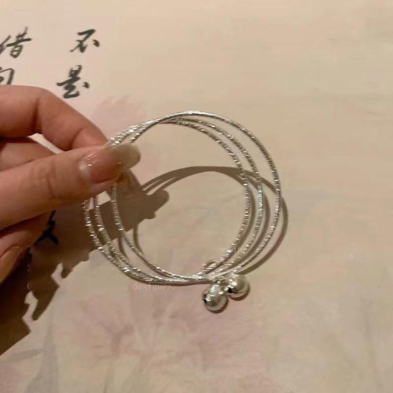 Silver Sophisticated Triple Bell Bracelet For Women Minimalist Alloy Bangle