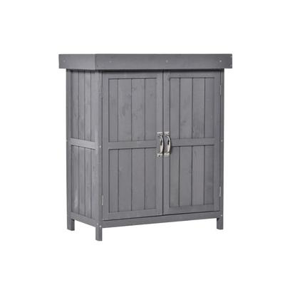 Armadio per attrezzi in abete resistente alle intemperie, doppia porta, 2 scomparti, grigio scuro, 74x43x88 cm