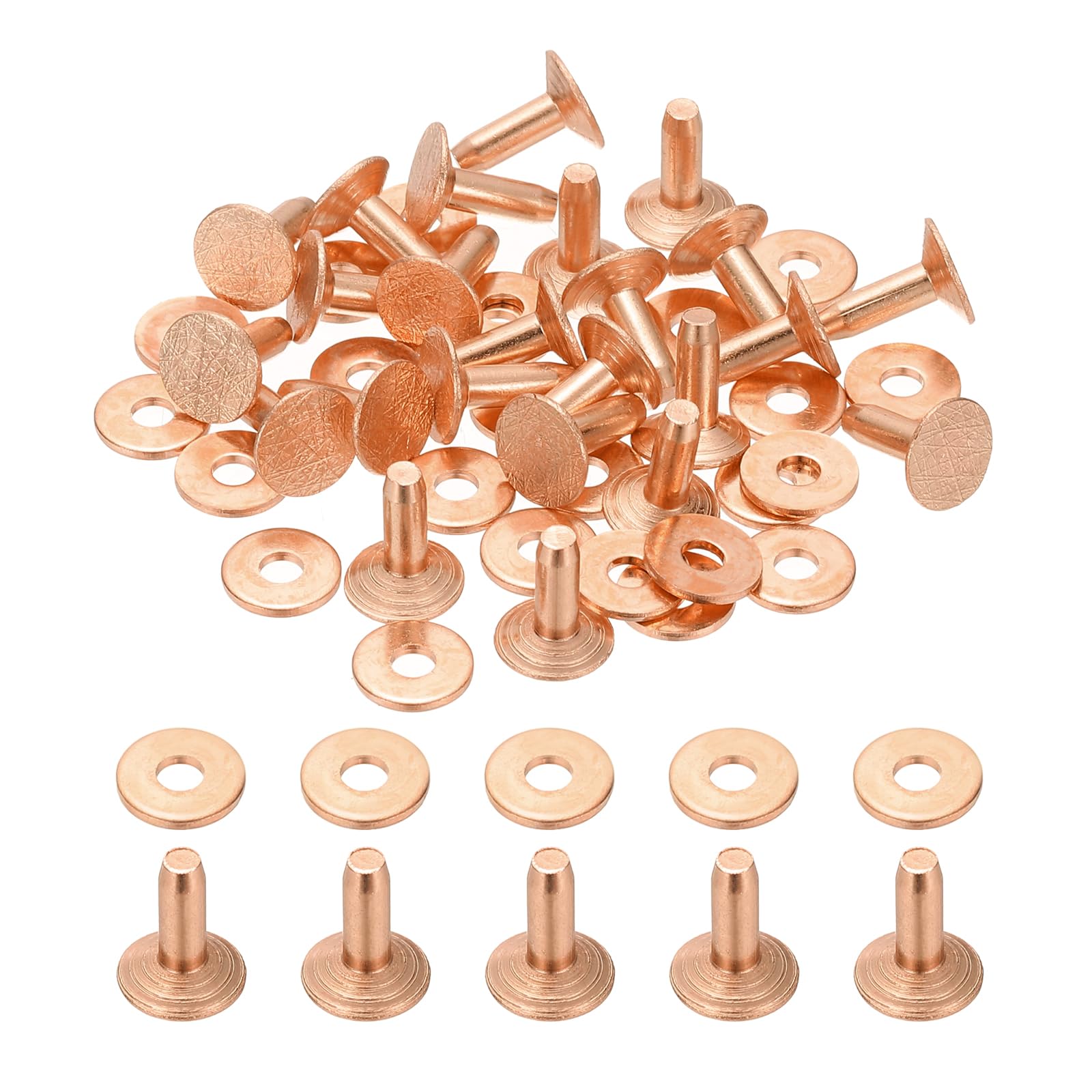

PATIKIL Leather 100 Sets with Copper Leather Craft Metal for Leather DIY Crafts Rivets, 9x3.3x9mm Bars, Washers, Zippers, Fasteners, Tools,