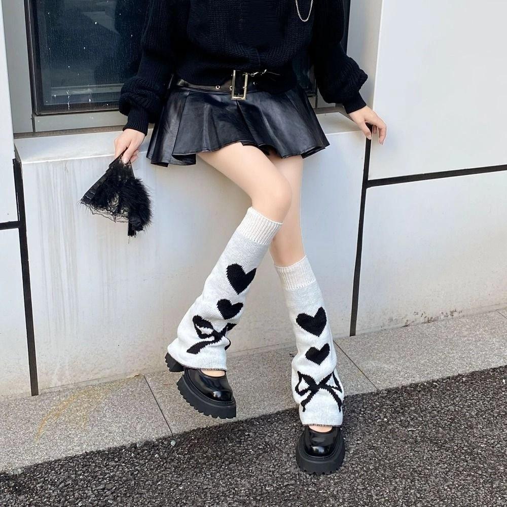 Spider Knitted Leg Warmers Heart Lolita Boots Cover Breathable Knee High Girls Stockings  Student