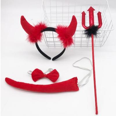 Kits de Costume Diable Halloween Comprenant Bandeau à Cornes Nœud Papillon Queue Tenue de Déguisement Diable Cosplays d'Halloween Accessoires de Fête