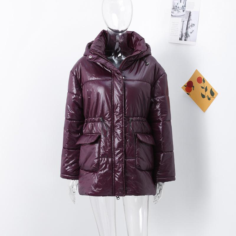 2024 Autumn/Winter Dark Red Cotton Zipper Coat: Chic Commuter Style S
