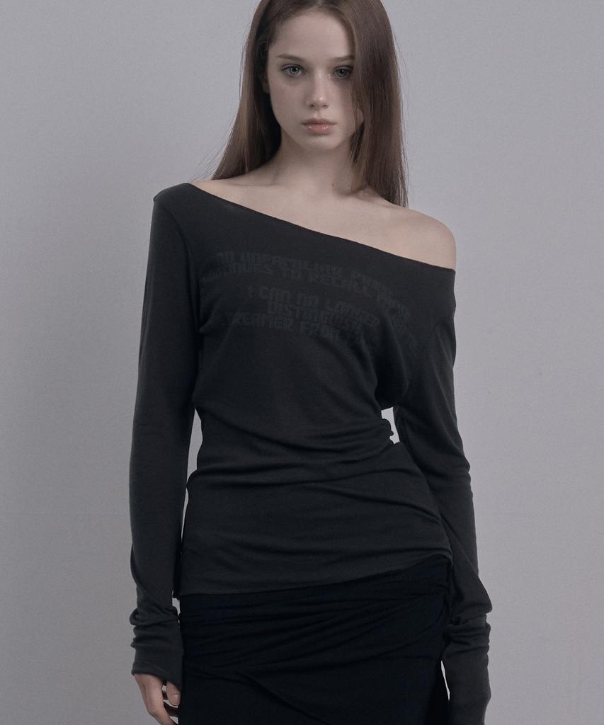 DAMIO Faded Lettering Sheer Top (Charcoal)