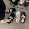 Xiaoxiangfeng Fluffy Shoes Women's 2025 New Autumn and Winter Flat-bottomed Velvet Versatile Bow Soft-soled Mary Jane Cotton Shoes