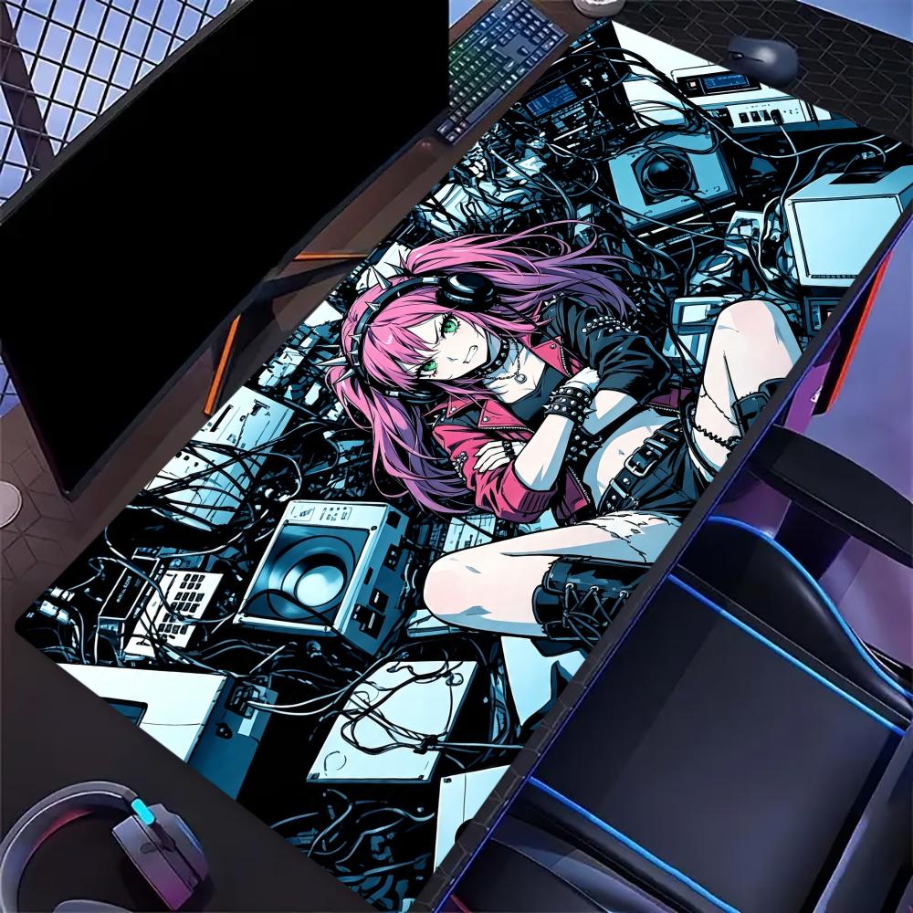 Anime Girl Tech City Extended Gaming Mousepad NonSlip Desk Surface Futuristic Neon Character Illustration Art Print For Desktop