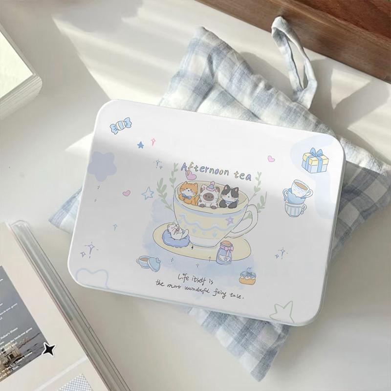 Cartoon Iron Storage Box Kpop Pocards Desktop Storage Small Card Stickers Tapes Storage Box Stationery Office Supplies