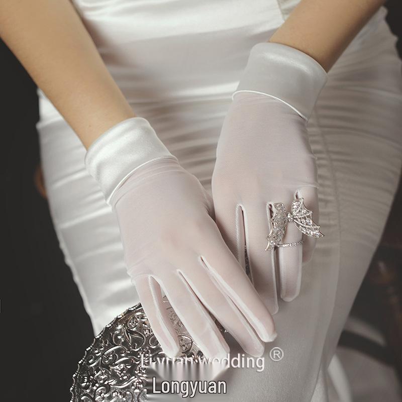 Elegant Black Satin Wedding Gloves for Brides - High Elasticity