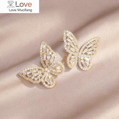 Selling Fashion Jewelry 14K Real Gold Plating Butterfly Zircon Earrings Elegant Women's Wedding Luxury Accessories
