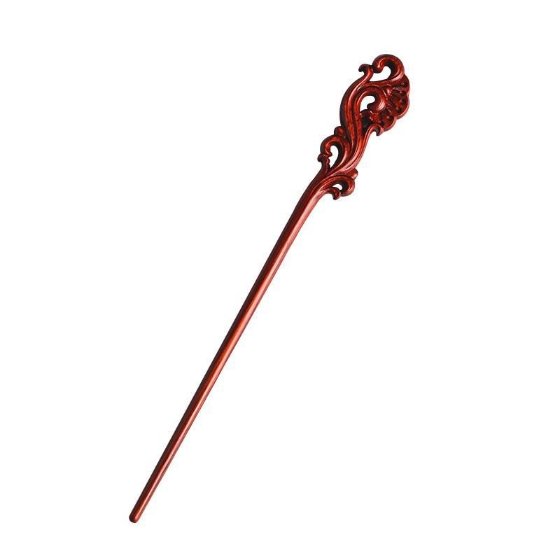 Red Sandalwood Women's Retro Hanfu Hairpins: Hollow Carved Moon Rabbit Wooden Ornaments