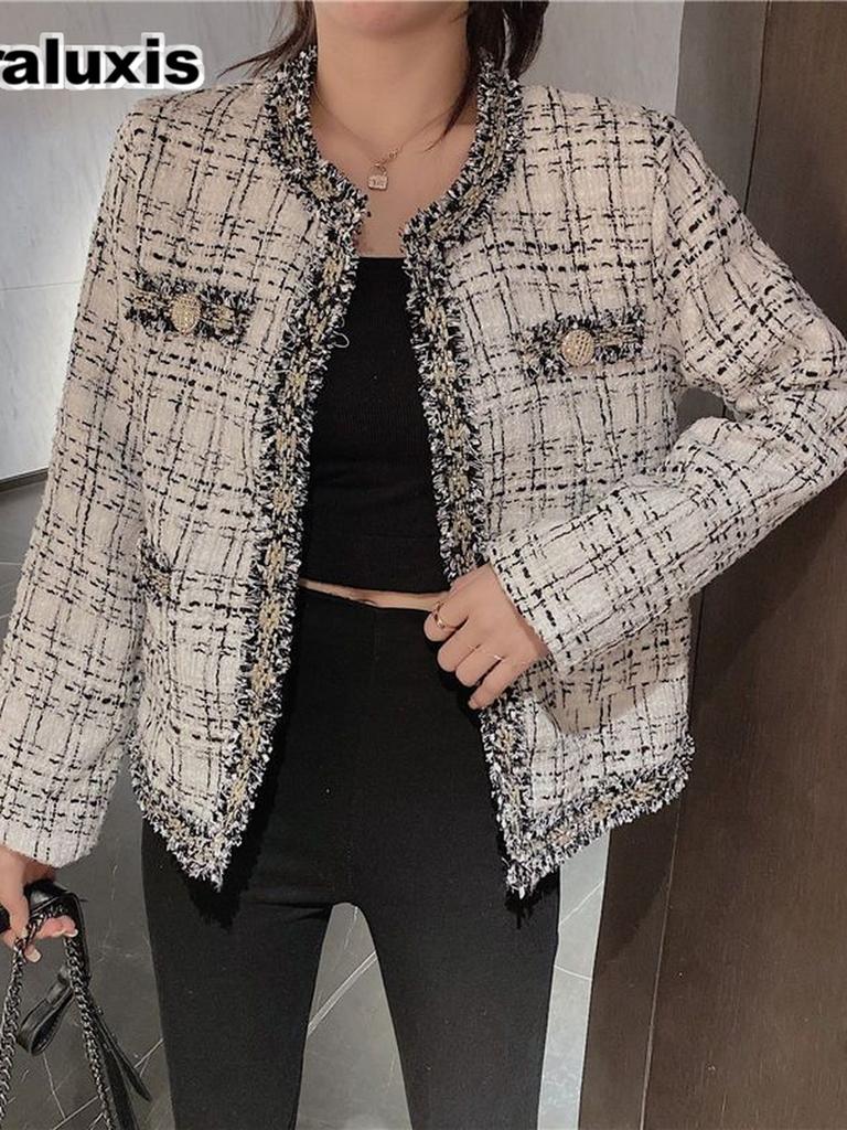 Spring/Autumn Chic French Small Fragrance Long Sleeve Top for Women New Style Round Neck Retro Fringe Jacket