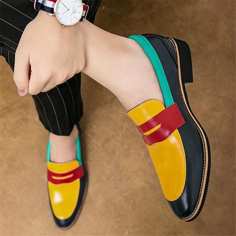 Scarpe Oxford Piatte a Punta Multicolore di Designer Britannico per Uomo Mocassini Penny Casual Scarpe Eleganti Sapatos Tenis Masculino