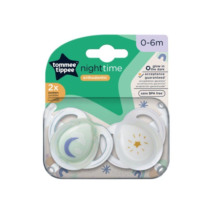 TOMMEE TIPPEE TTP43338095 NIGHT TIME soothers 0-6m mix 2 pack