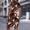 Módní dámské volné šaty s abstraktním potiskem, kulatým výstřihem, krátkým rukávem, volného střihu, áčkového střihu, Streetwear