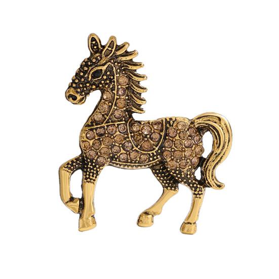 Retro Horse Brooch Rhinestone Inlaid Horse Pin Zodiac Year Animal Brooch Men Women Suit Accessory for Handbag Clothes Decoration
