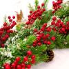 Wholesale Artificial Christmas Red Berries Branches 30heads Plastic Fake Berry Holly Branch Plants Flowers Party Home Decoration