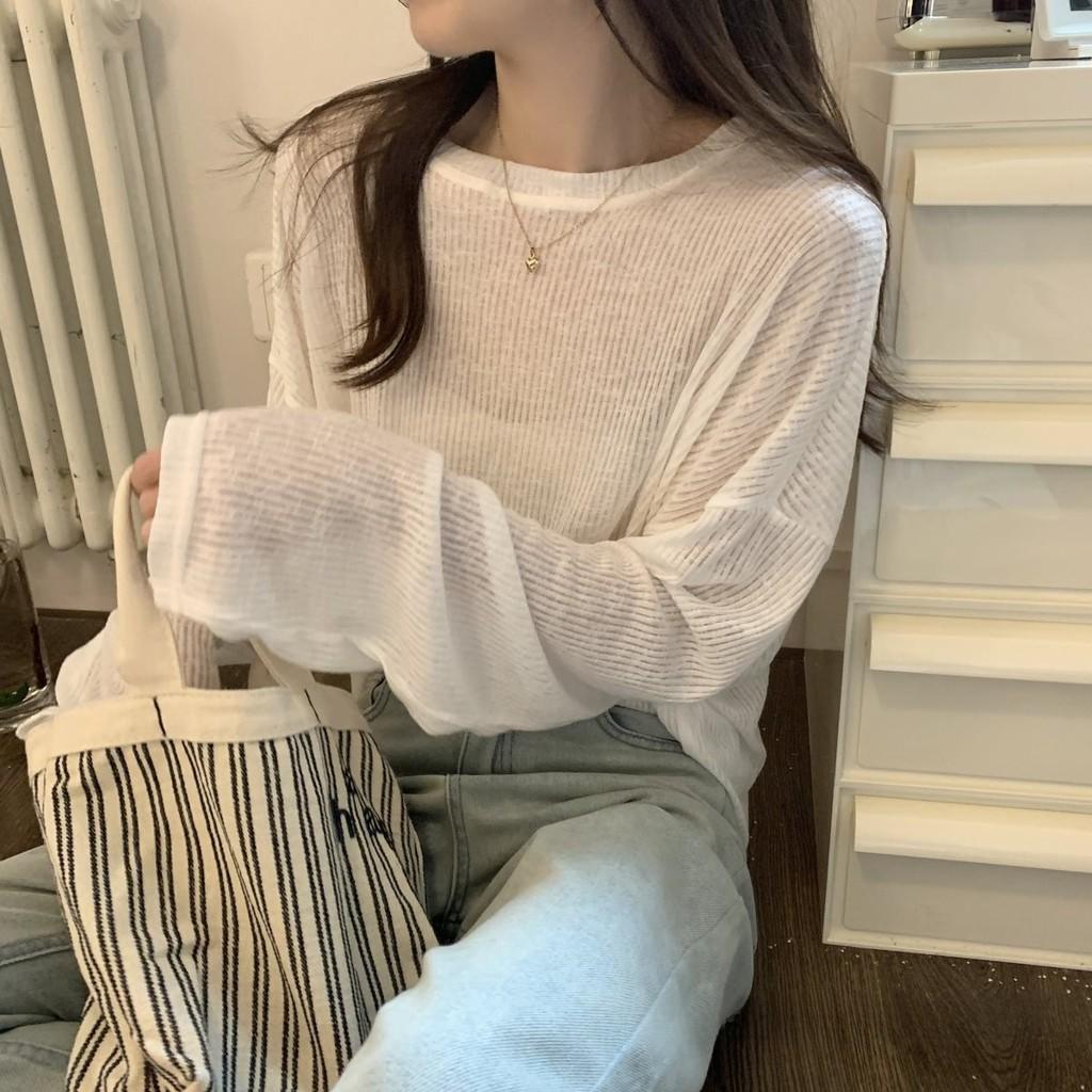 Tshirt For Girls Summer Long Sleeve Lightweight Plain Oversize With Embroidery For Casual Wear