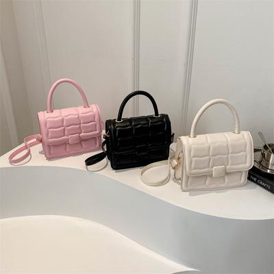 Indentation Checkered Square Popular Solid Color Spring and Summer New Fashion Commuter Girl Crossbody One Shoulder Small Square Women's Bag