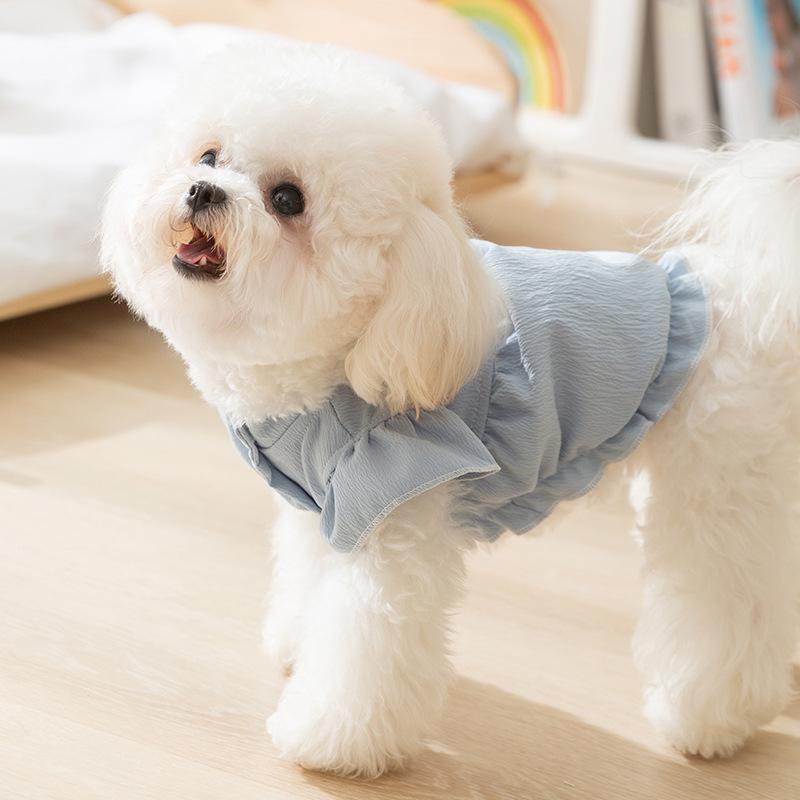 Spring and Summer Dog Thin Breathable Cloth Label Small Flying Sleeve Lady Dress Cat Two Feet Skirt Pet Dog Clothes